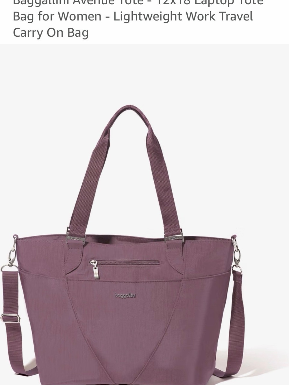 Baggallini travel Tote Bag - Women Misty Purple with laptop sleeve shoulder str